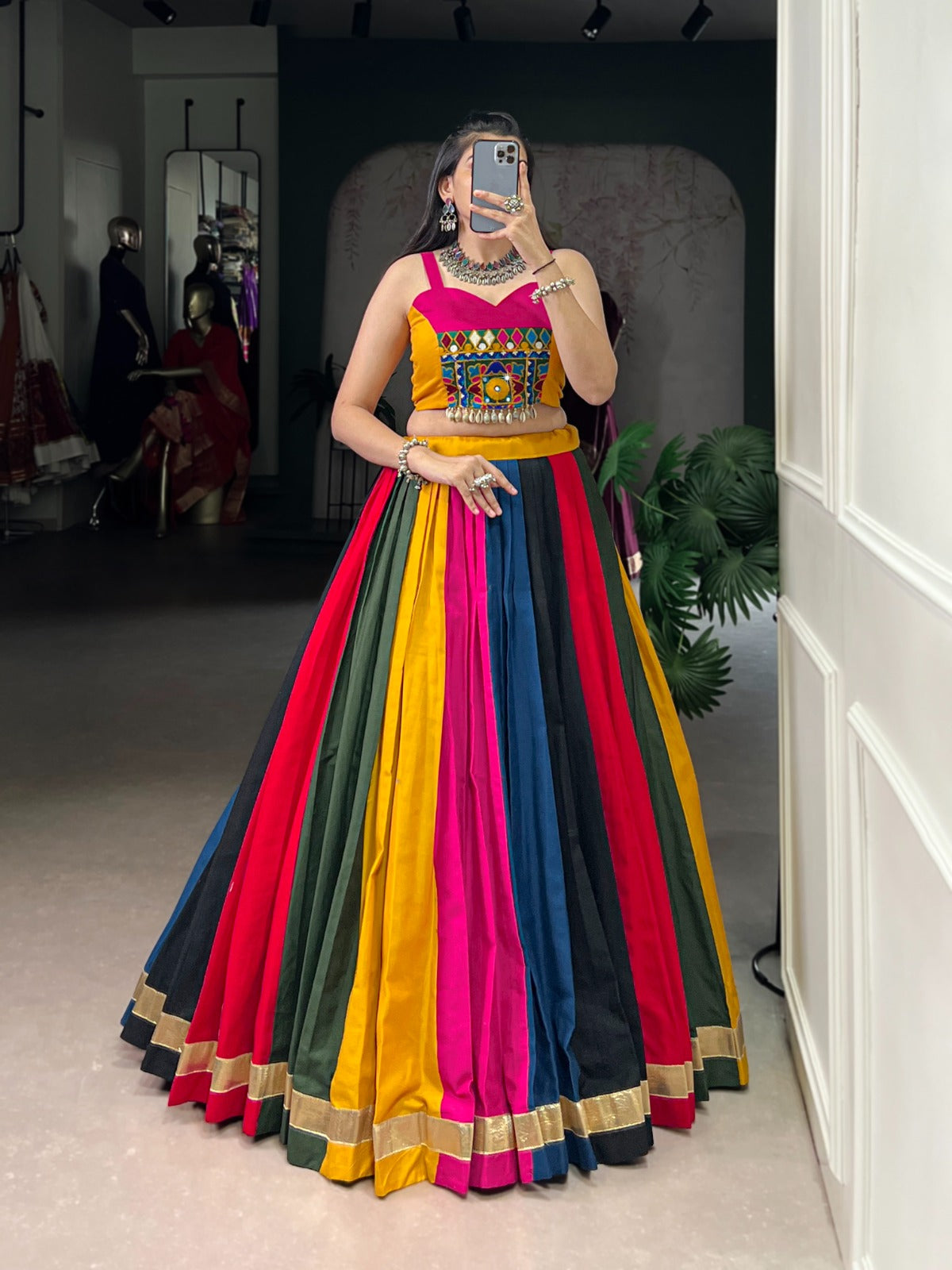 Womenline MultiColor Cotton Navratri Lehenga Choli