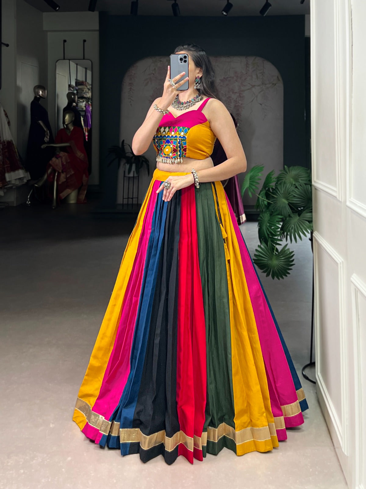 Womenline MultiColor Cotton Navratri Lehenga Choli