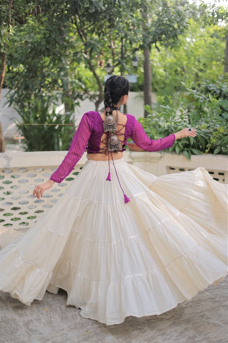 Womenline Purple Color Kora Cotton Navratri Lehenga Choli