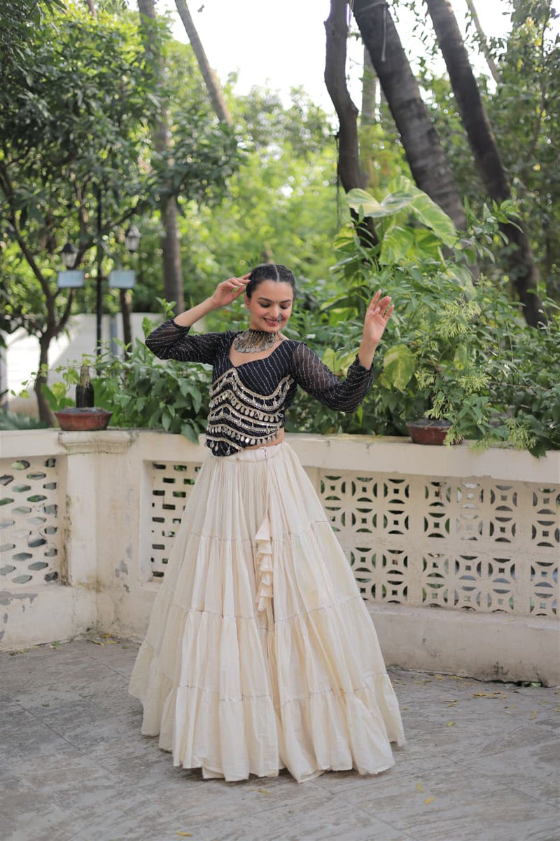 Womenline Black Color Kora Cotton Navratri Lehenga Choli