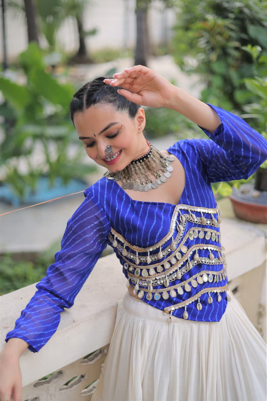 Womenline Blue Color Kora Cotton Navratri Lehenga Choli