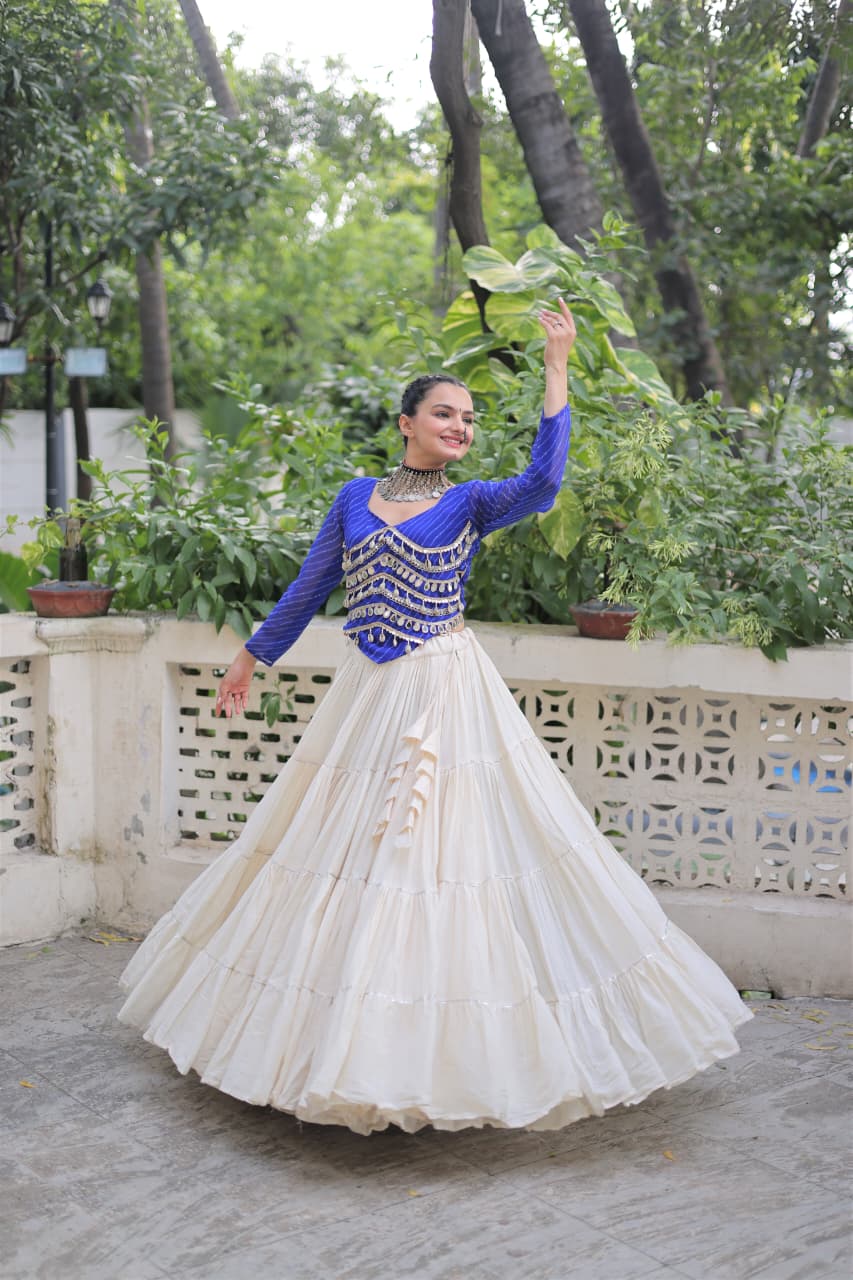 Womenline Blue Color Kora Cotton Navratri Lehenga Choli