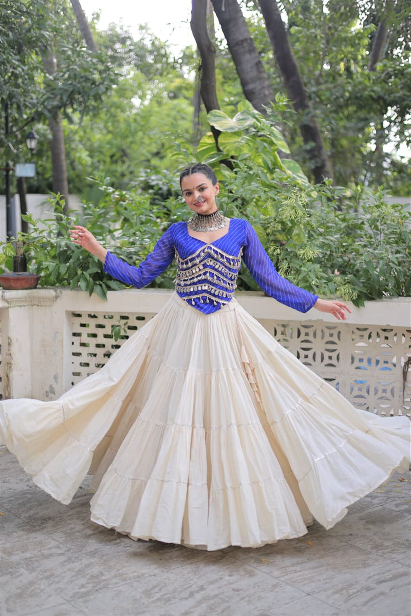 Womenline Blue Color Kora Cotton Navratri Lehenga Choli