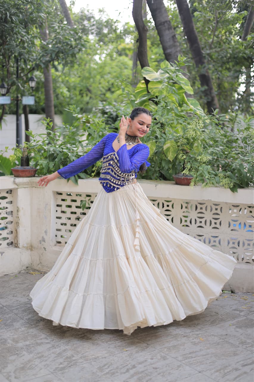 Womenline Blue Color Kora Cotton Navratri Lehenga Choli