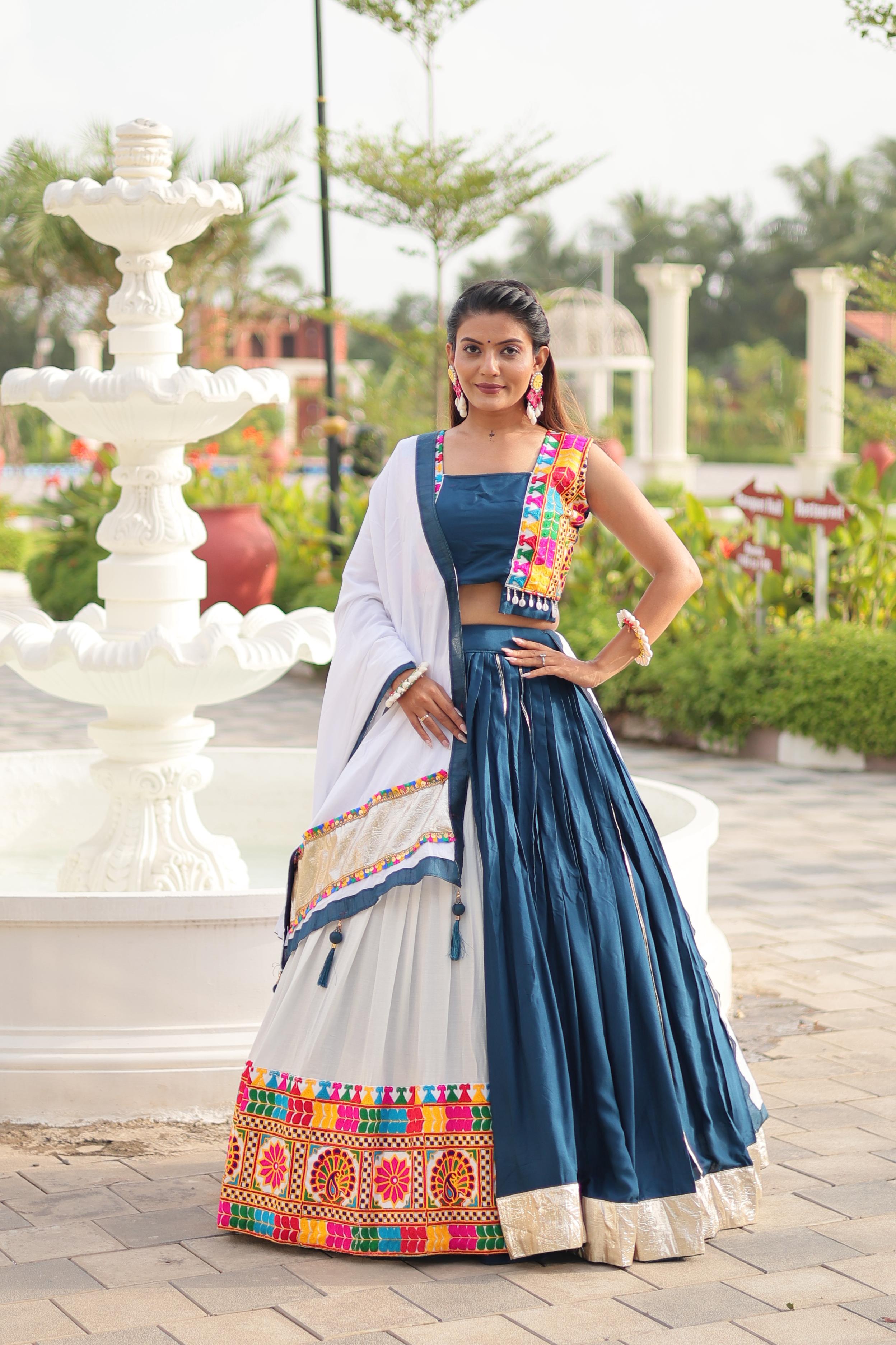 Womenline White Color Cotton Navratri Lehenga Choli