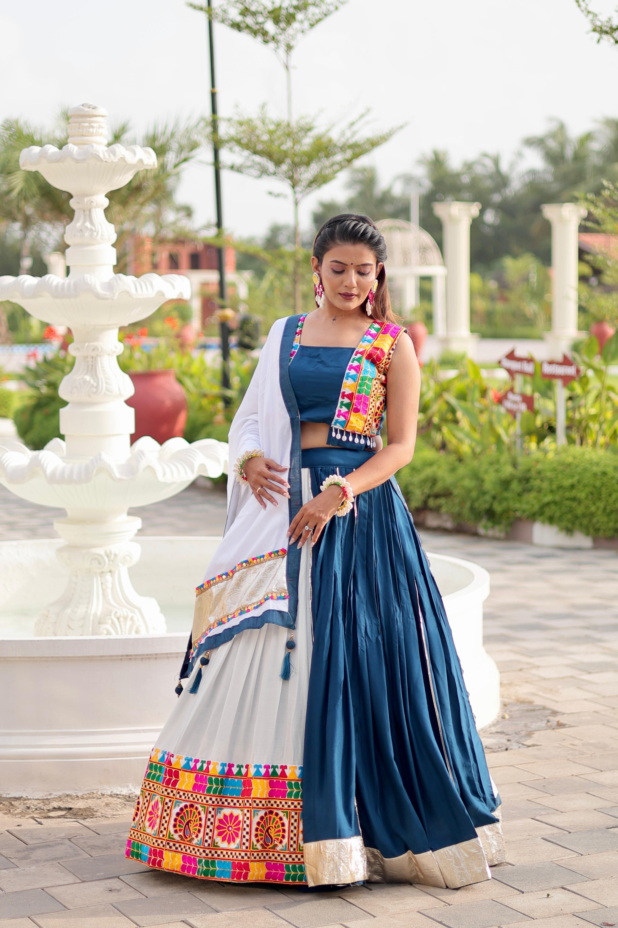 Womenline White Color Cotton Navratri Lehenga Choli