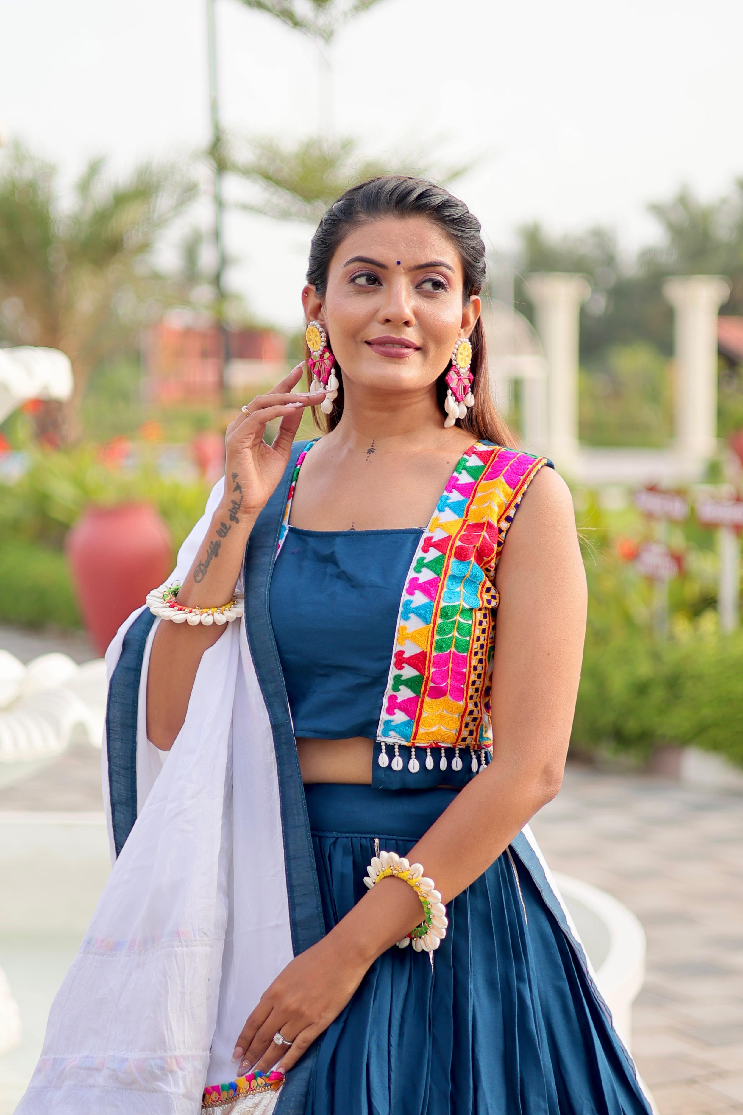 Womenline White Color Cotton Navratri Lehenga Choli