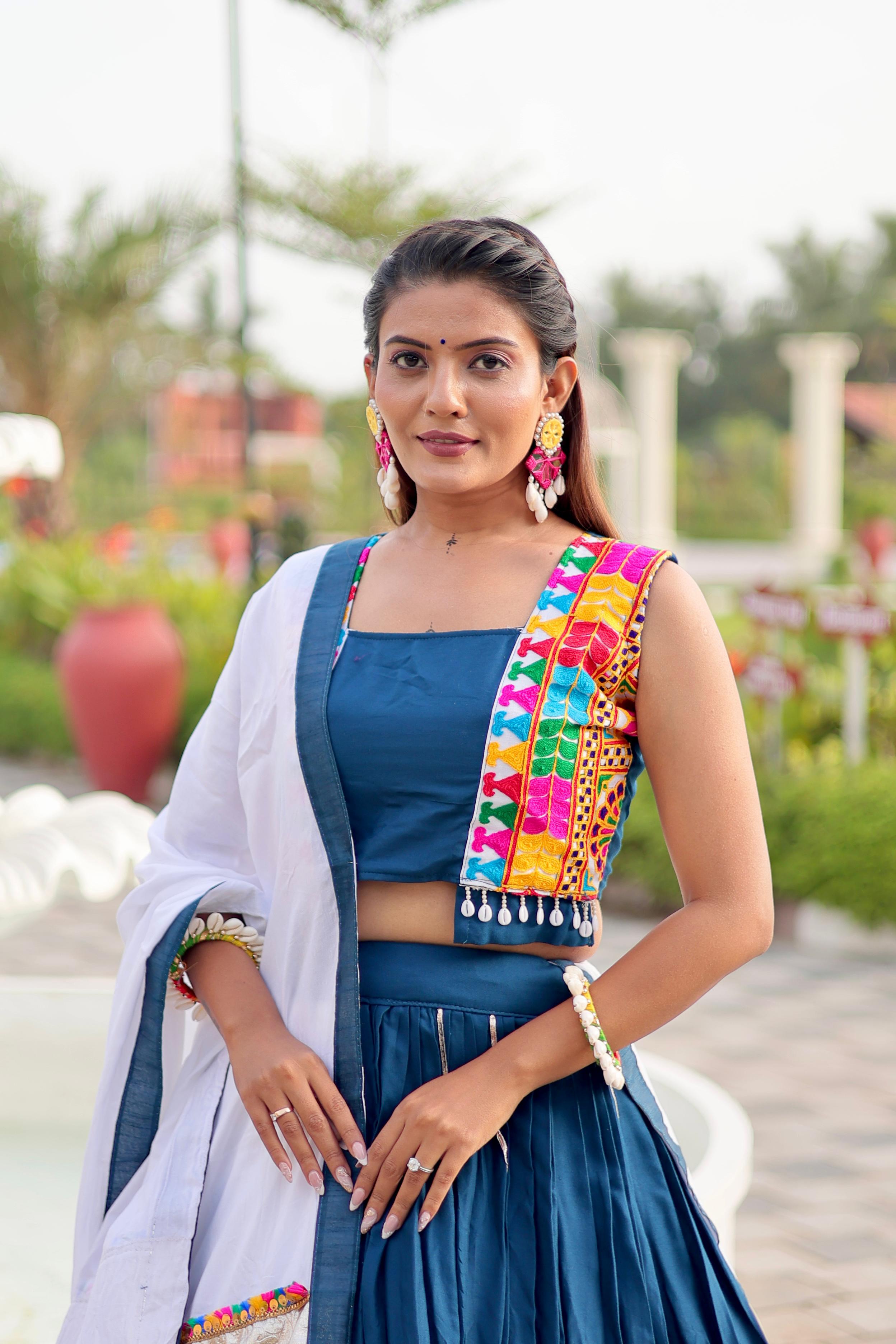 Womenline White Color Cotton Navratri Lehenga Choli