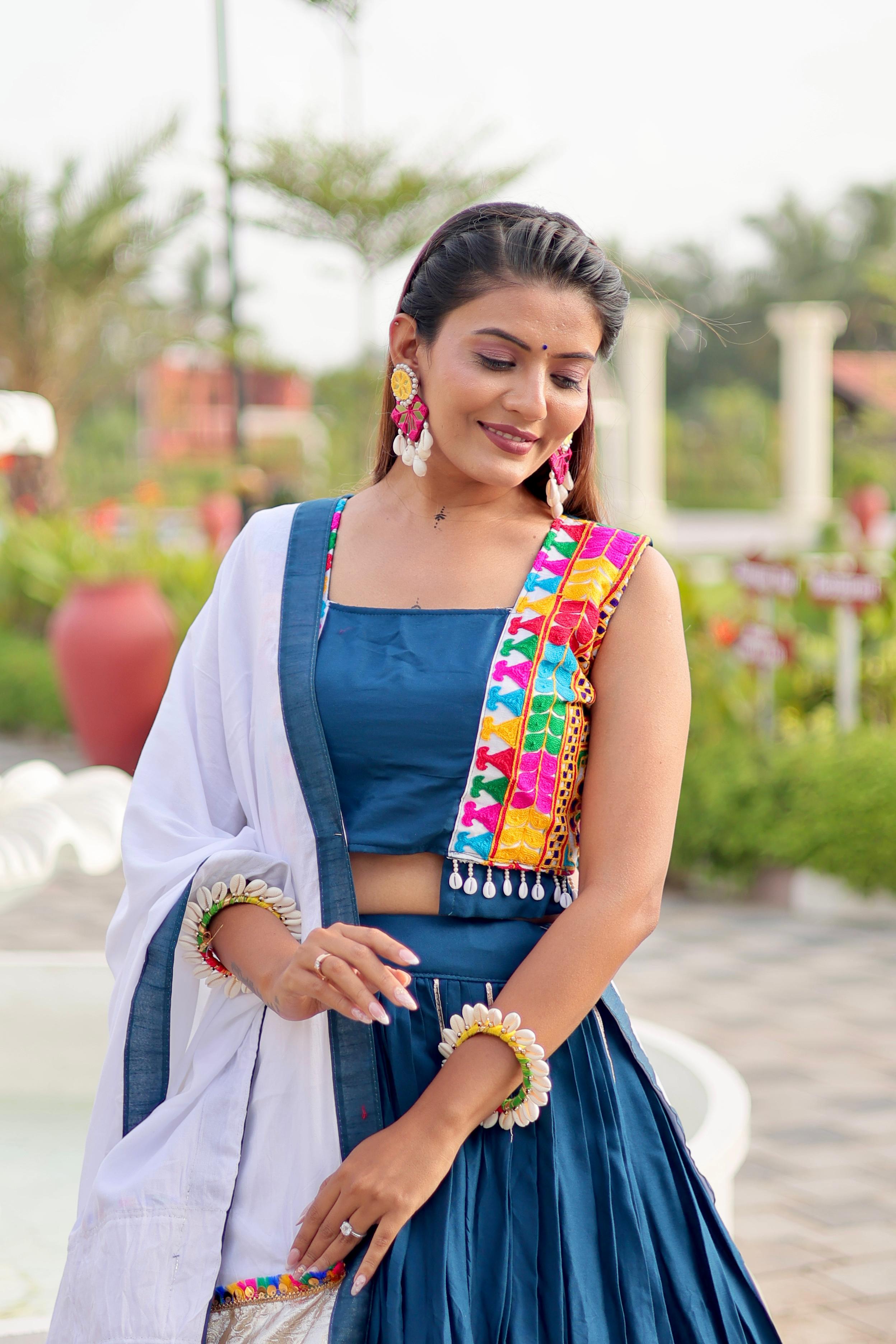 Womenline White Color Cotton Navratri Lehenga Choli