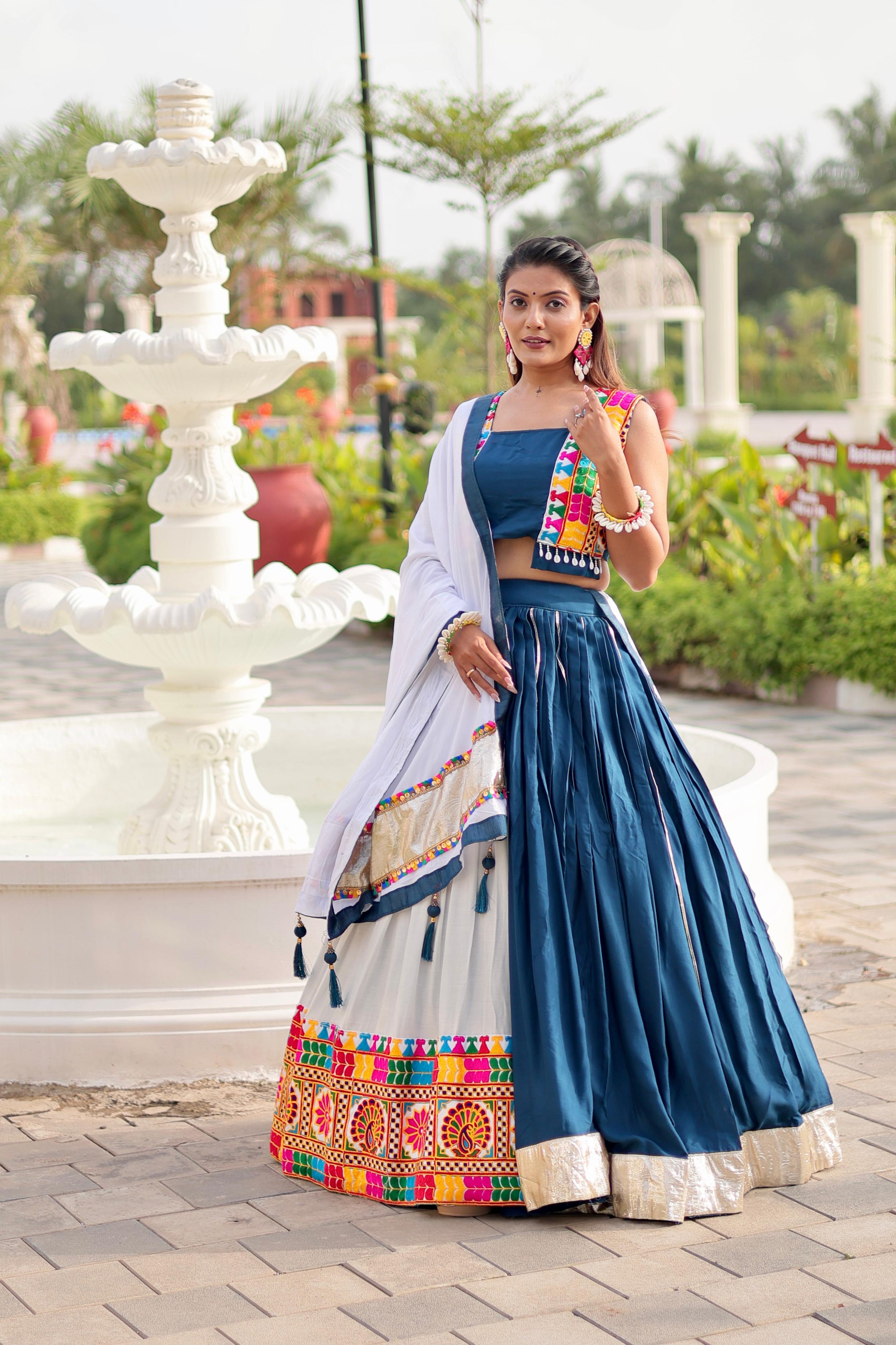 Womenline White Color Cotton Navratri Lehenga Choli