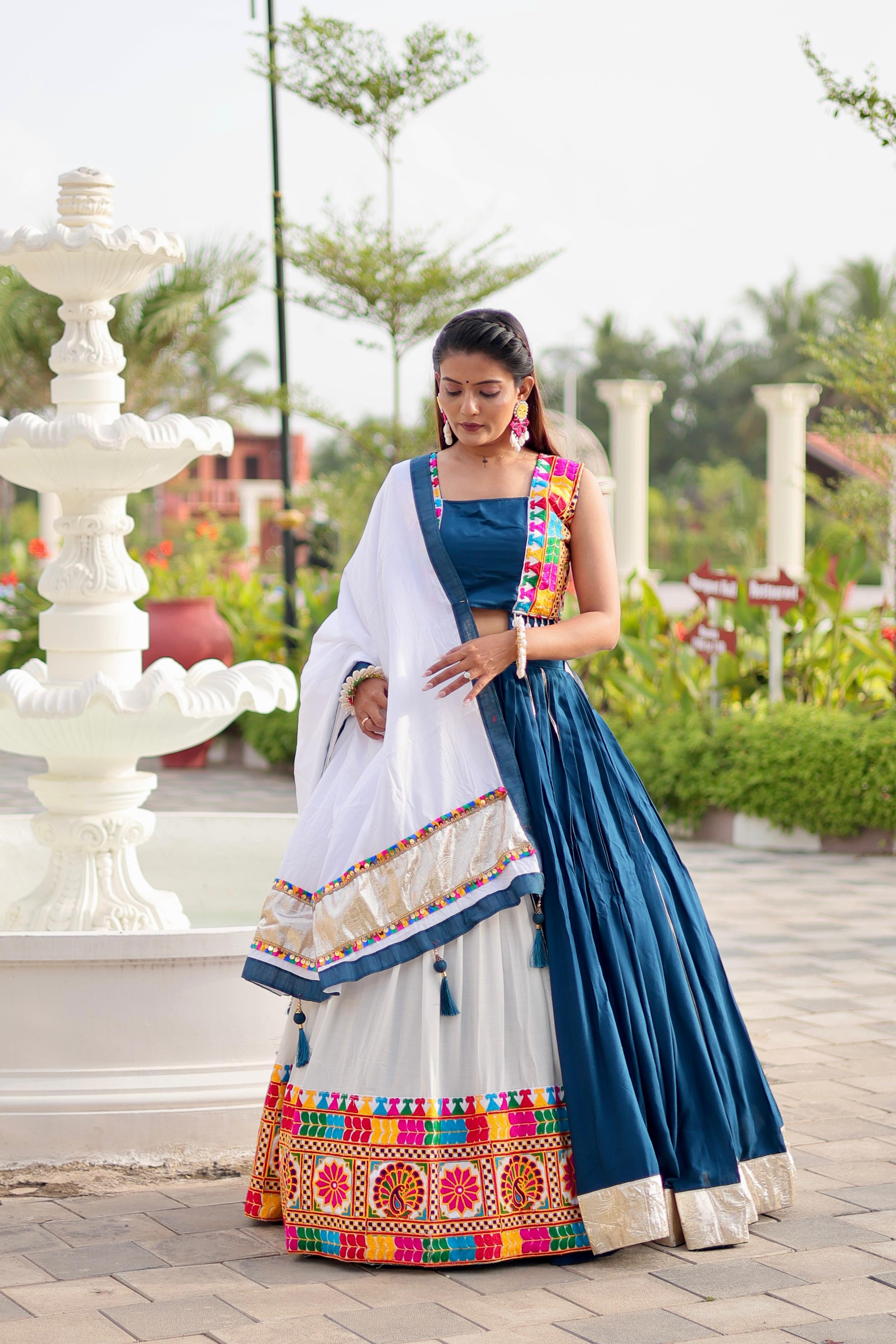 Womenline White Color Cotton Navratri Lehenga Choli