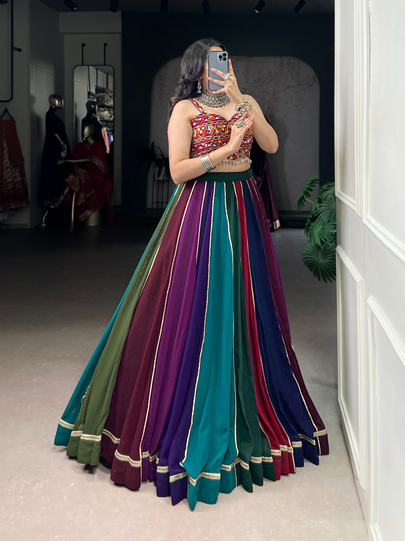 Womenline Multi Color Georgette Navratri Lehenga With Gamthi Choli