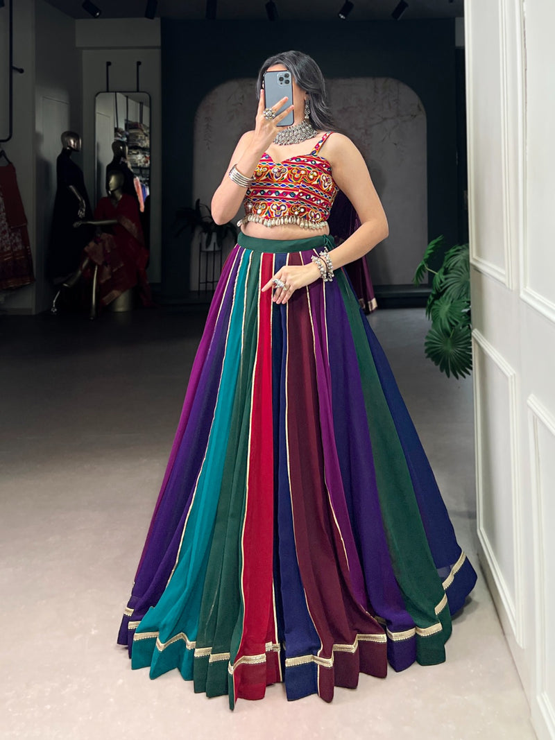 Womenline Multi Color Georgette Navratri Lehenga With Gamthi Choli