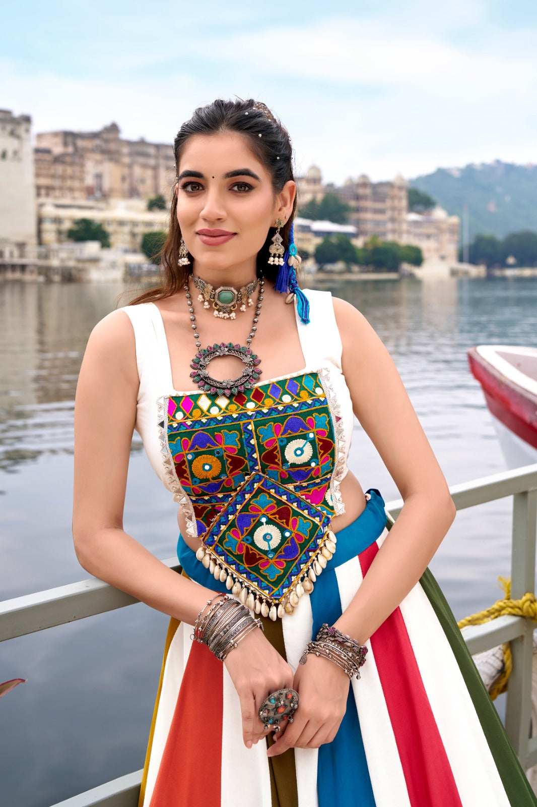 Womenline Vibrant Multi-Color Pure Rayon Gamthi Navratri Lehenga Choli