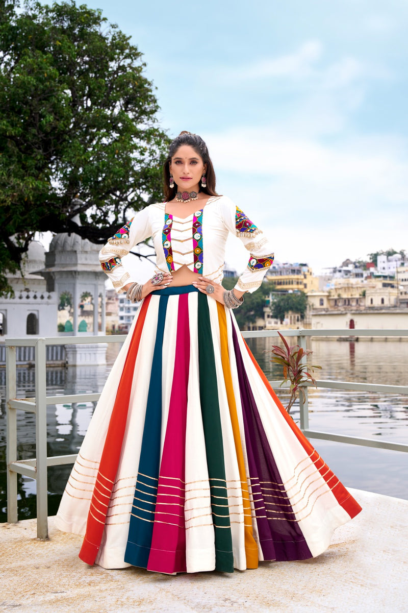 Womenline Ethnic Rayon Gamthi Embroidery Multi-Color Navratri Lehenga Choli