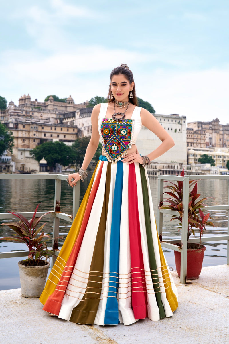 Womenline Vibrant Multi-Color Pure Rayon Gamthi Navratri Lehenga Choli