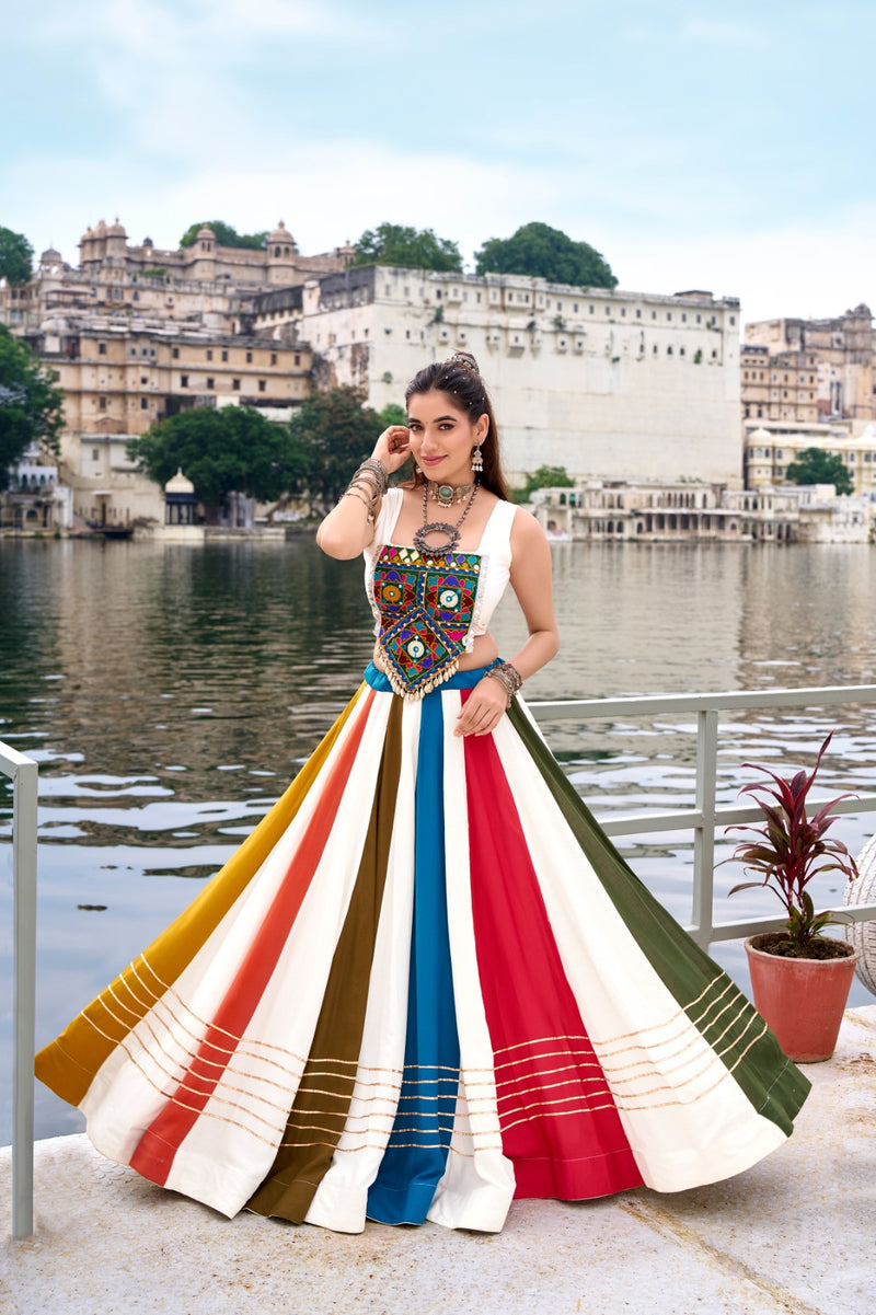 Womenline Vibrant Multi-Color Pure Rayon Gamthi Navratri Lehenga Choli