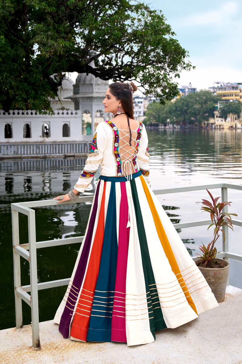 Womenline Ethnic Rayon Gamthi Embroidery Multi-Color Navratri Lehenga Choli