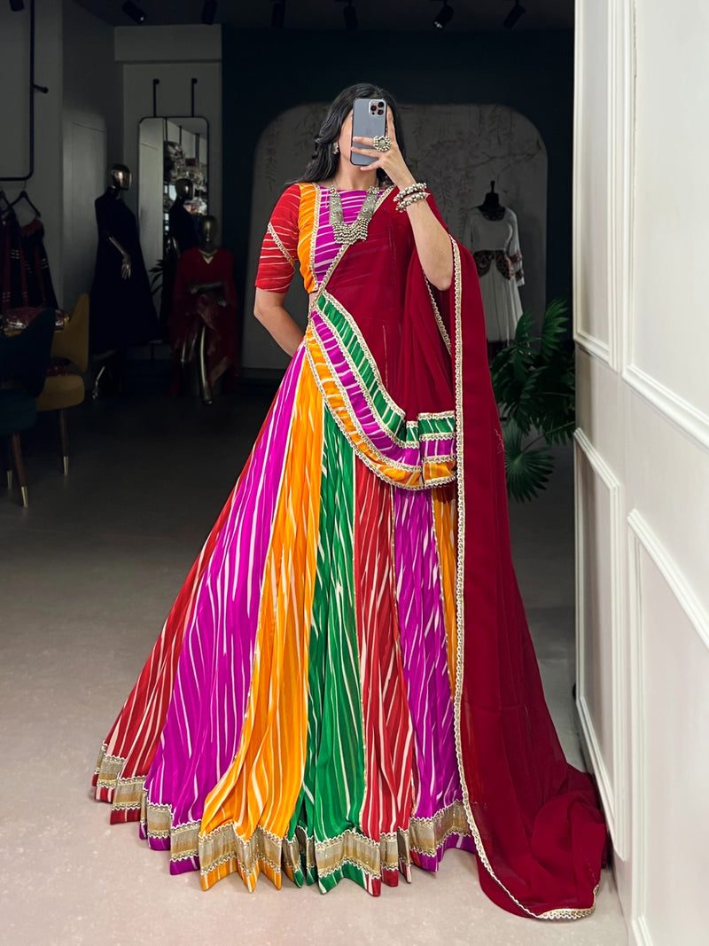 Womenline Traditional Multi Color Georgette Navratri Lehenga Choli
