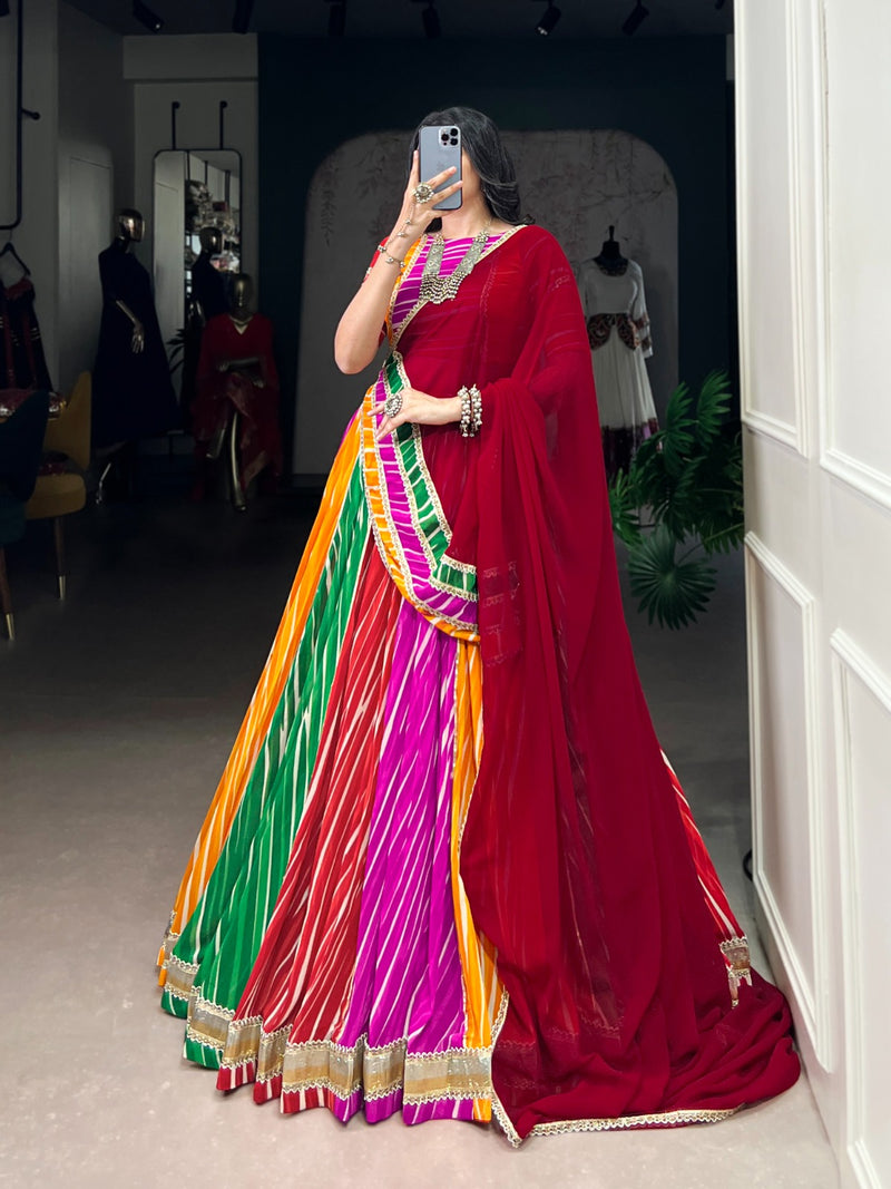 Womenline Traditional Multi Color Georgette Navratri Lehenga Choli