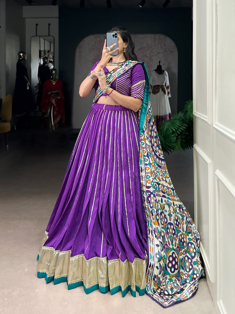 Womenline Traditional Purple Color Chanderi Navratri Lehenga Choli