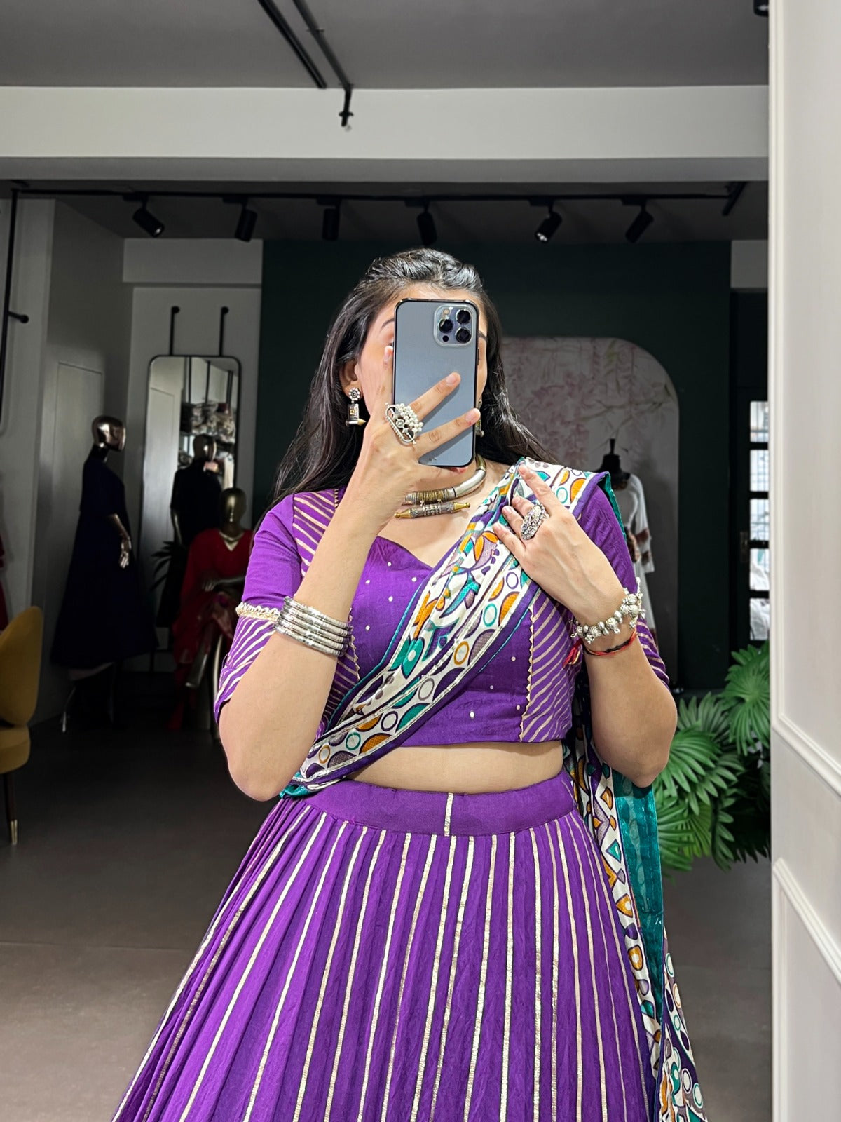 Womenline Traditional Purple Color Chanderi Navratri Lehenga Choli