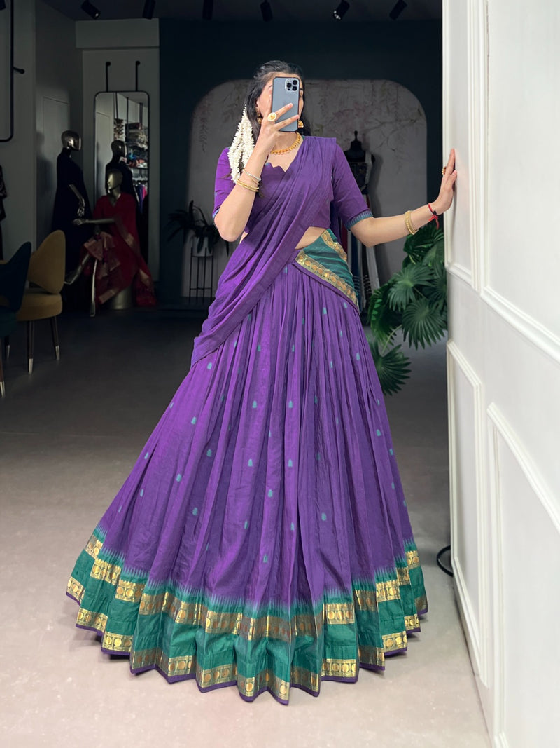 Womenline Elegant Purple Chanderi cotton half saree lehenga choli