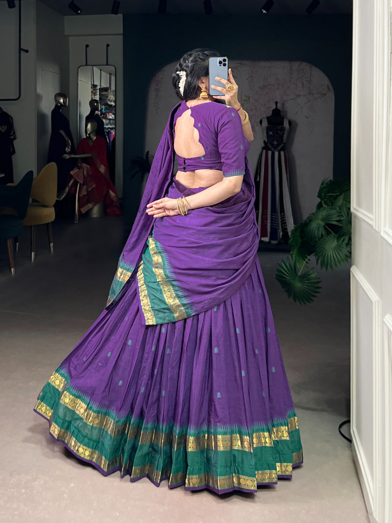 Womenline Elegant Purple Chanderi cotton half saree lehenga choli
