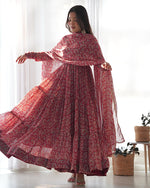 Womemline Maroon Color Georgette Three Layer Ruffle Style Anarkali Suit