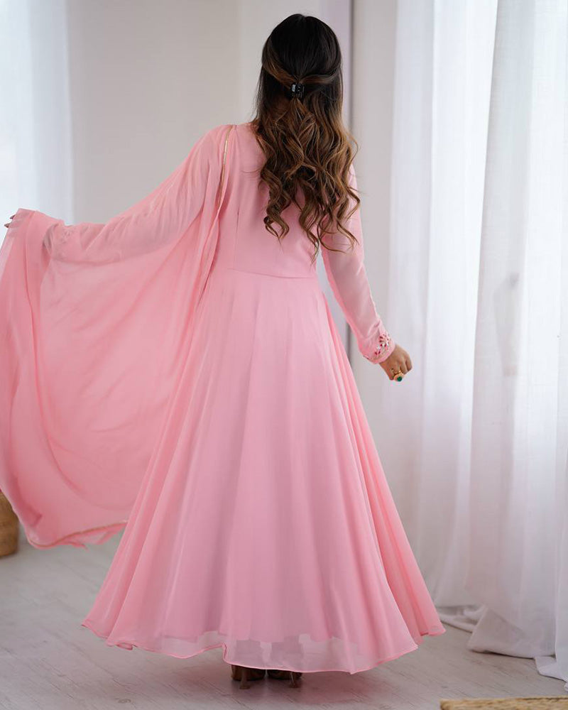 Womenline Baby Pink Color Georgette Three Piece Anarkali Suit