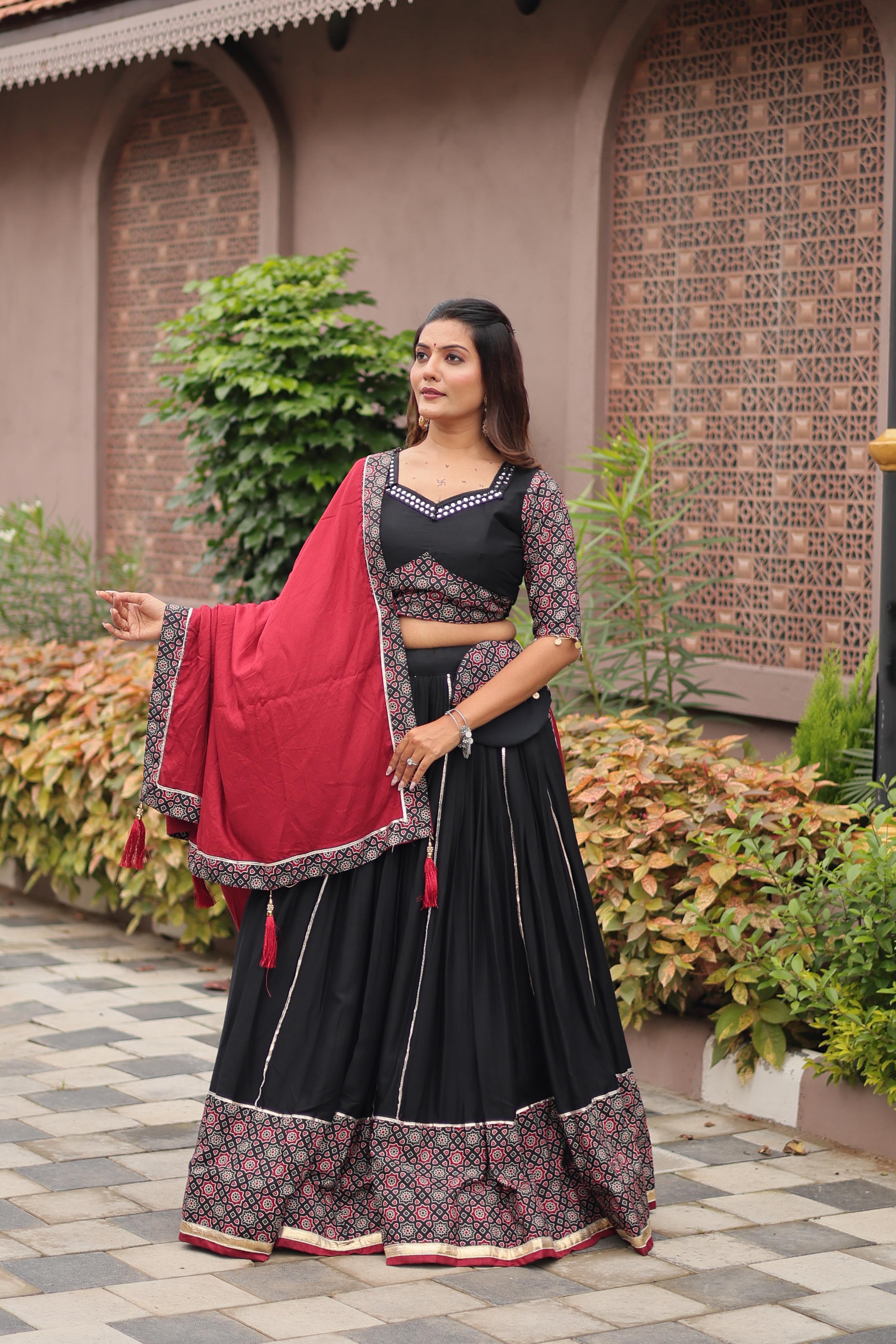 Womenline Black Color Cotton Navratri Lehenga Choli