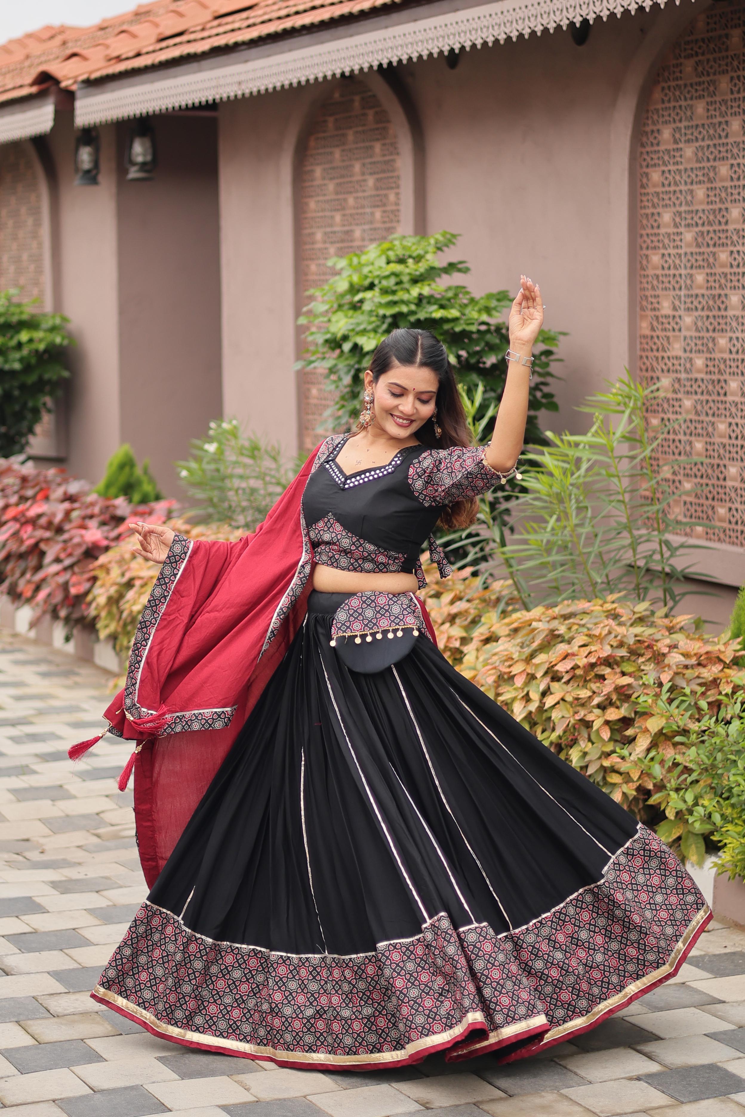 Womenline Black Color Cotton Navratri Lehenga Choli