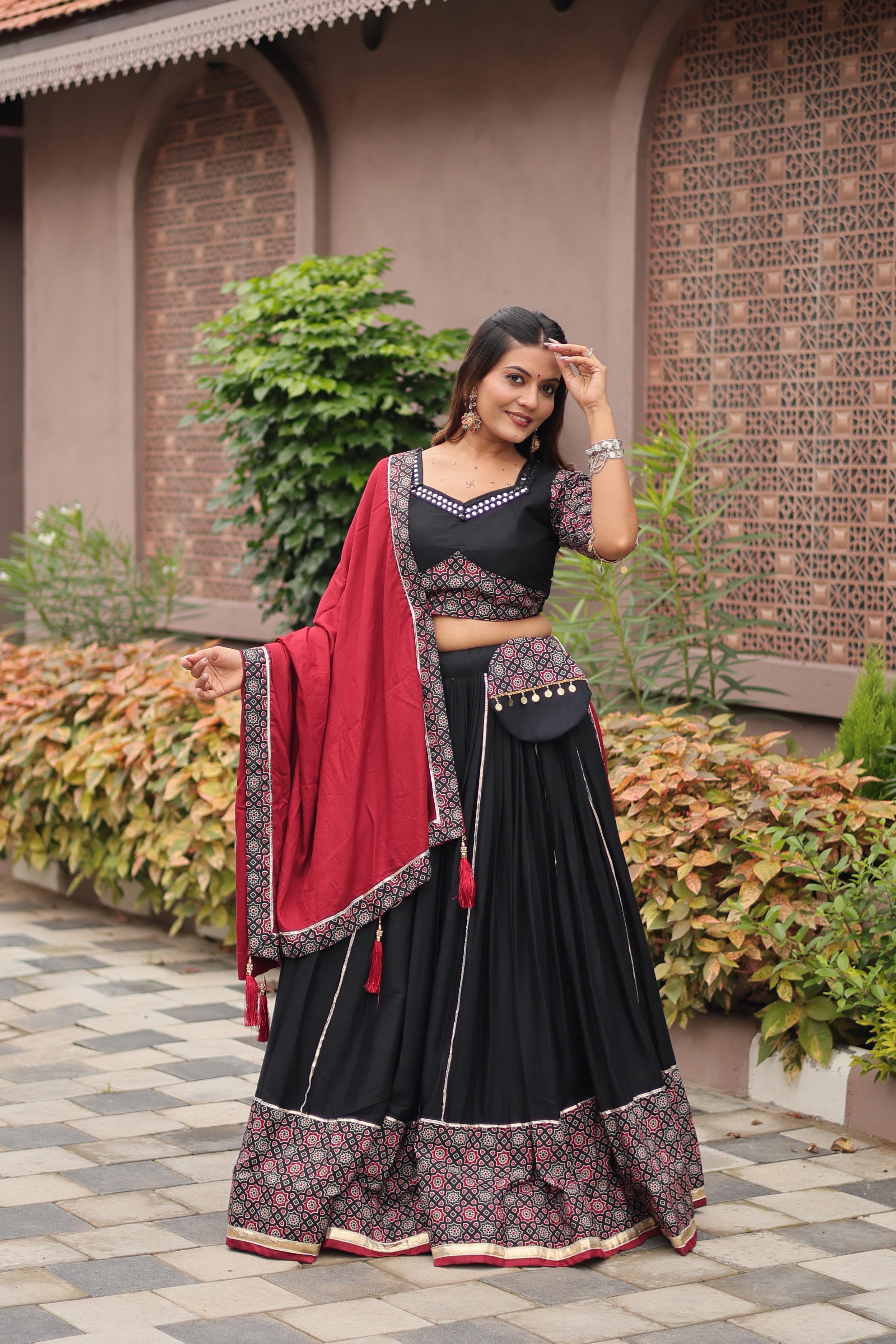 Womenline Black Color Cotton Navratri Lehenga Choli