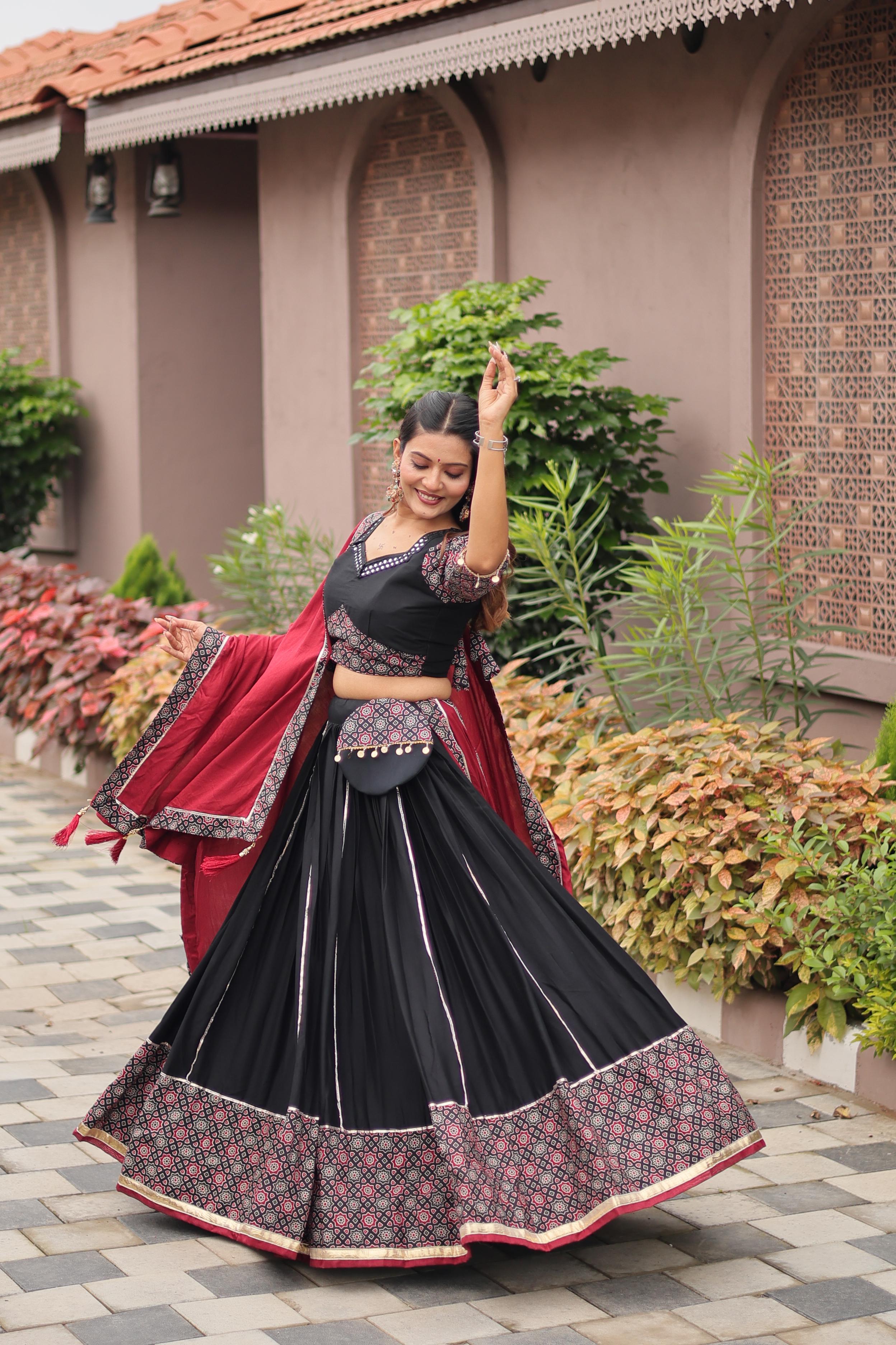 Womenline Black Color Cotton Navratri Lehenga Choli