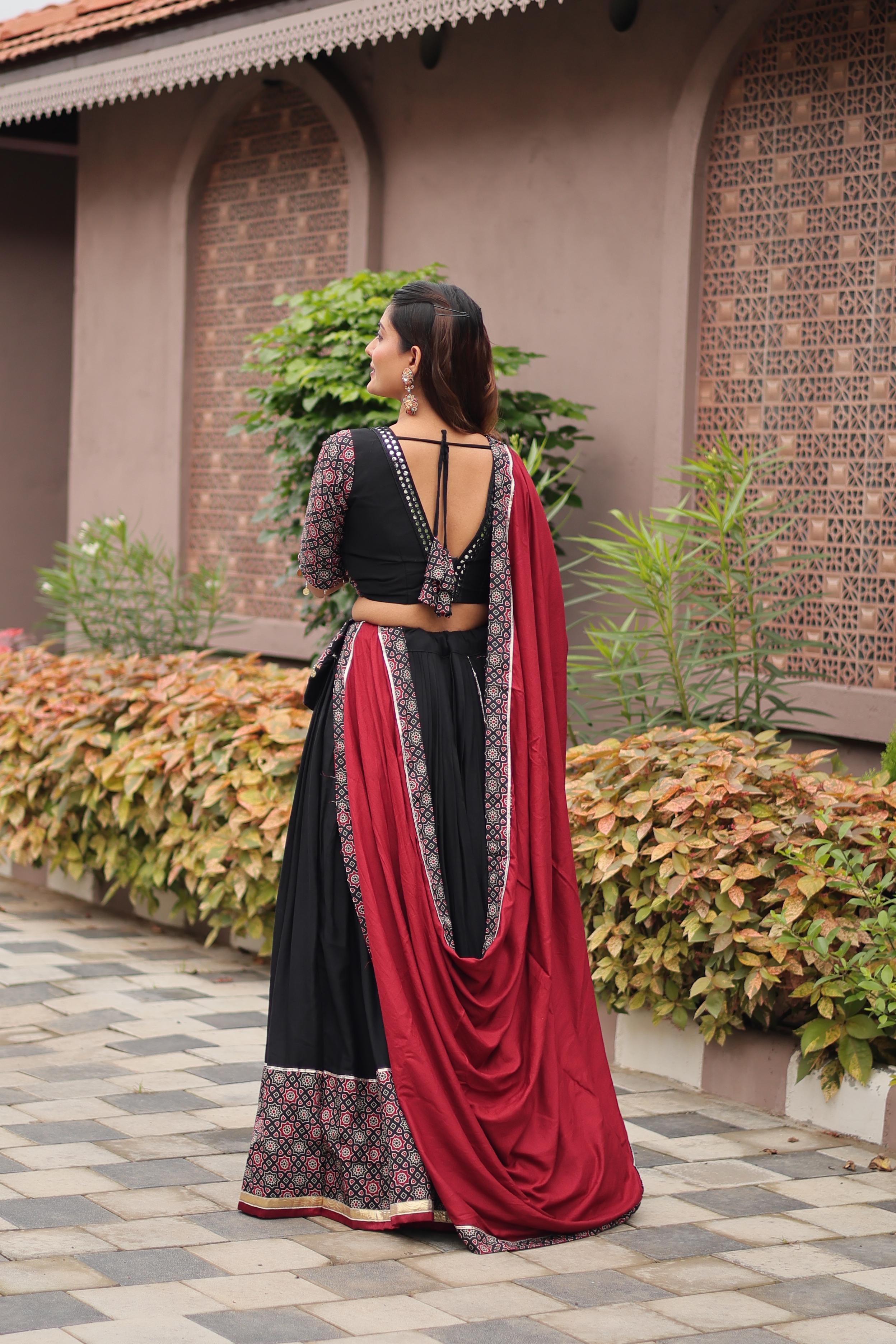 Womenline Black Color Cotton Navratri Lehenga Choli
