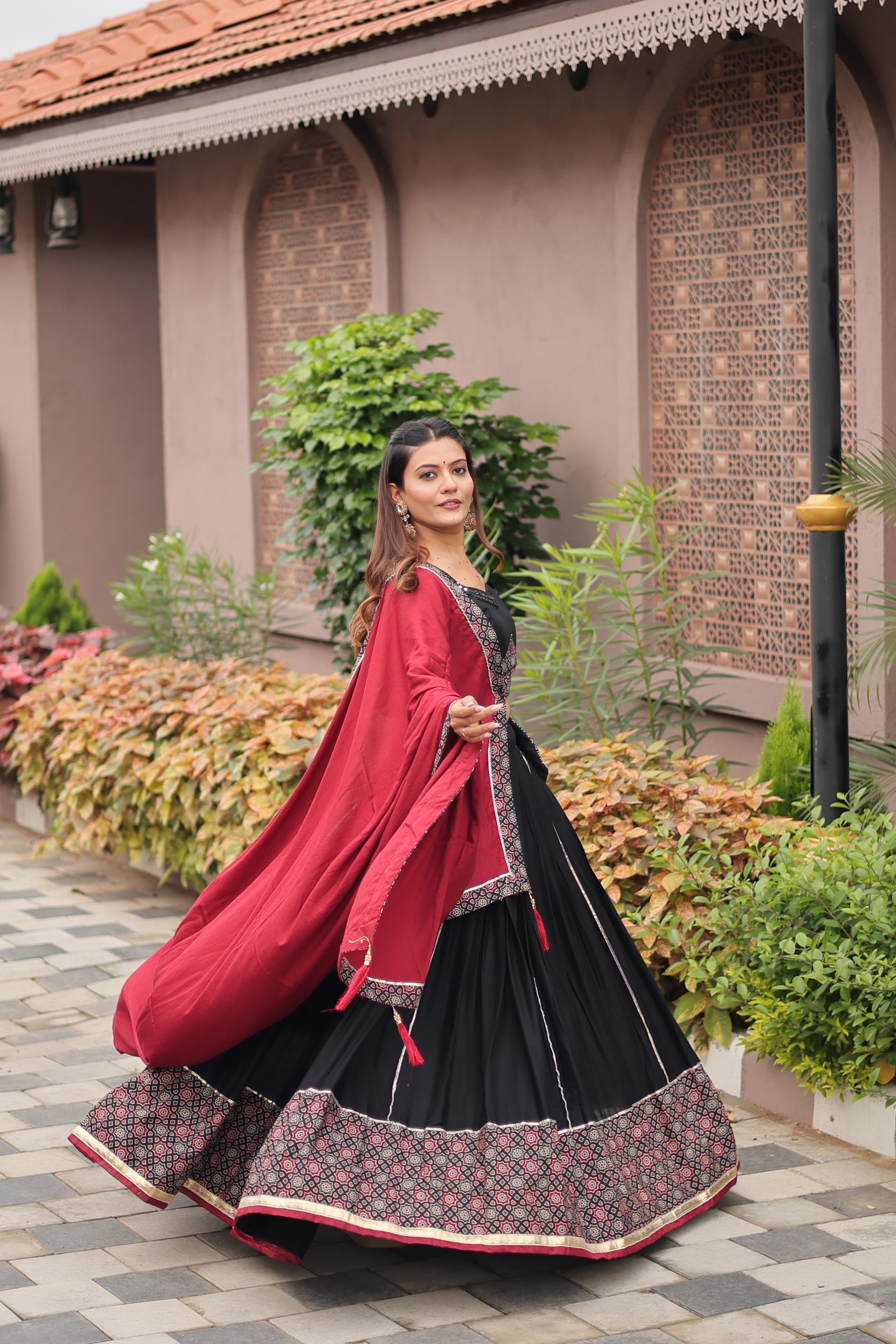 Womenline Black Color Cotton Navratri Lehenga Choli