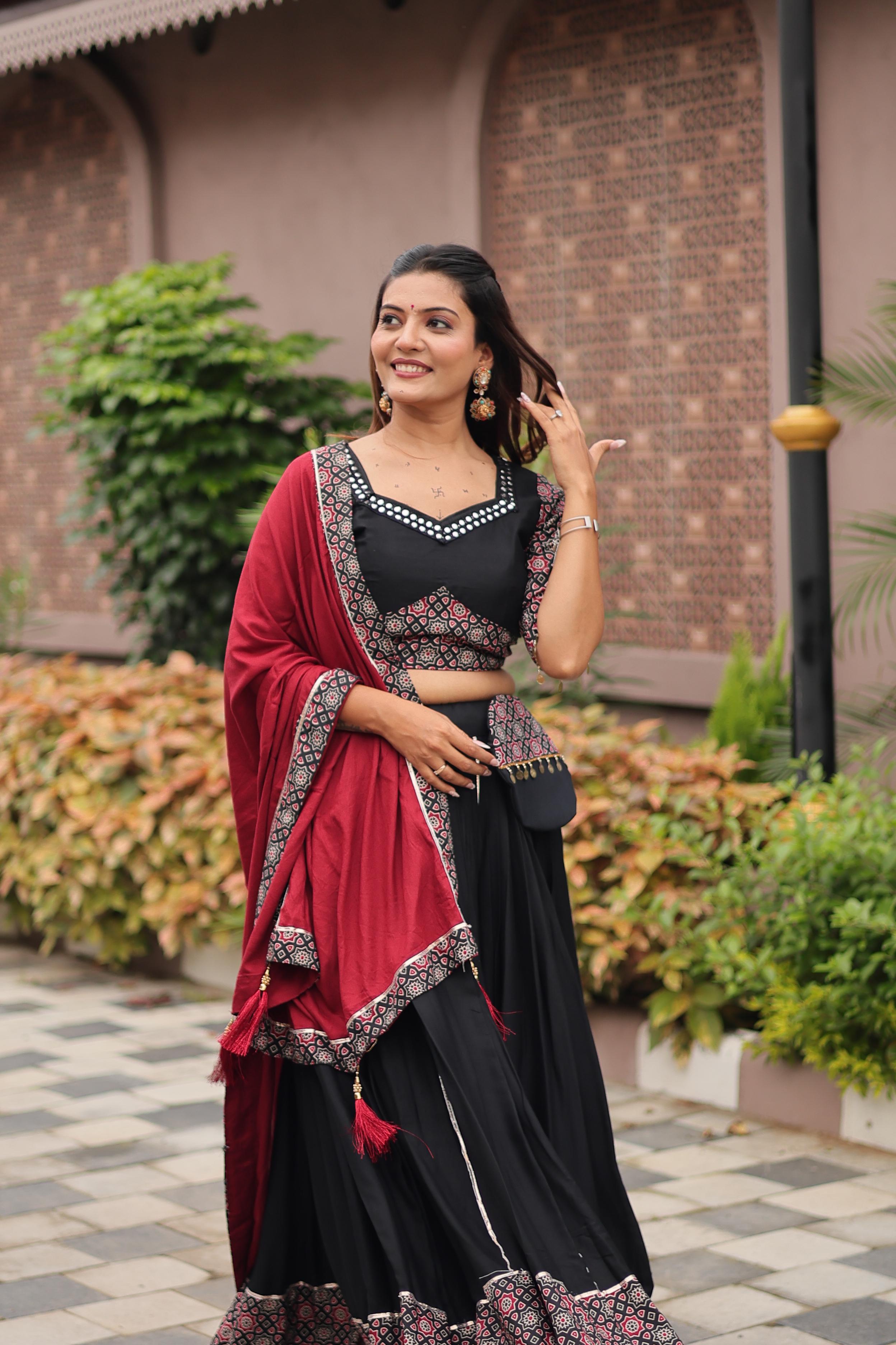 Womenline Black Color Cotton Navratri Lehenga Choli