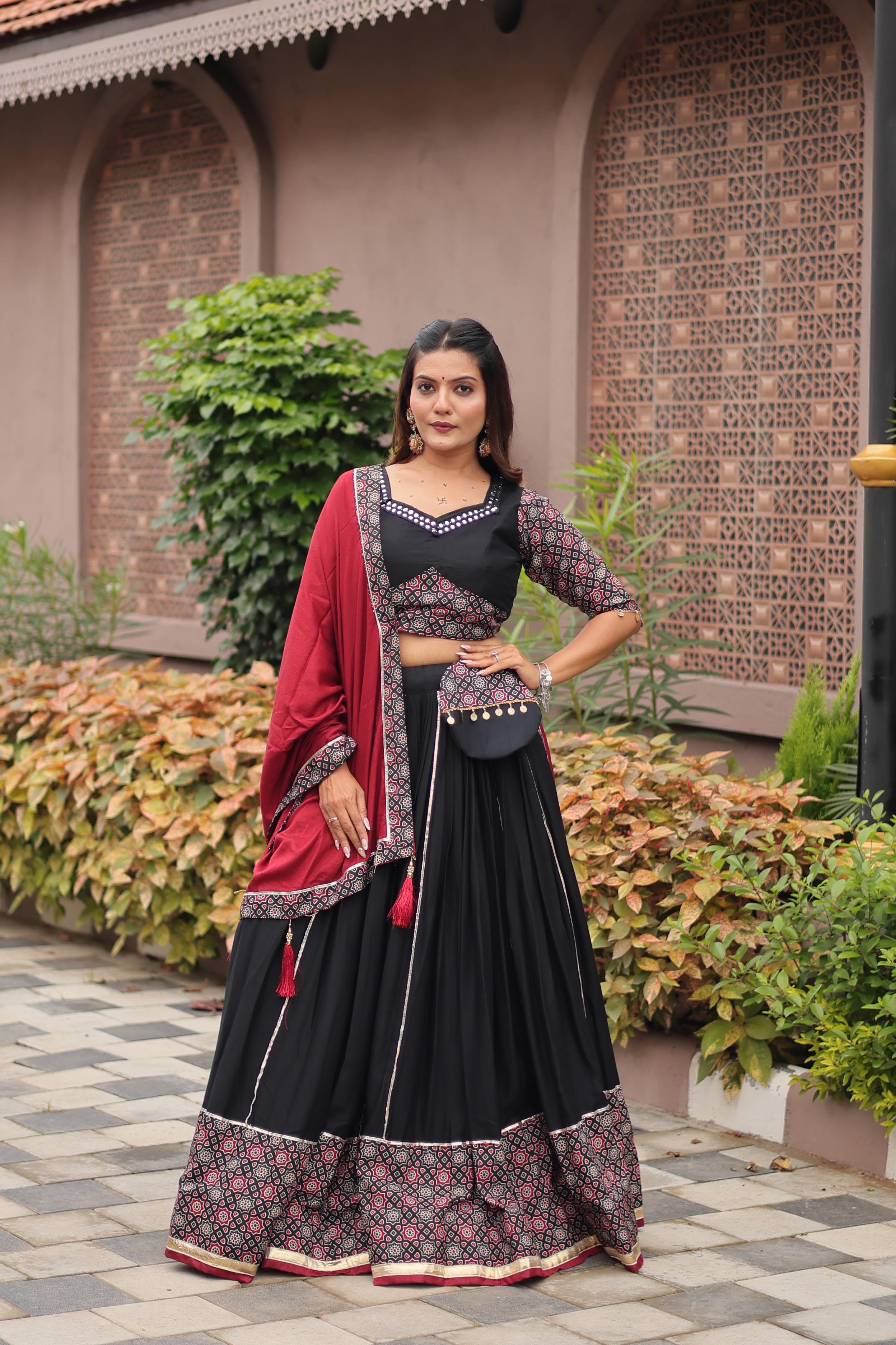 Womenline Black Color Cotton Navratri Lehenga Choli