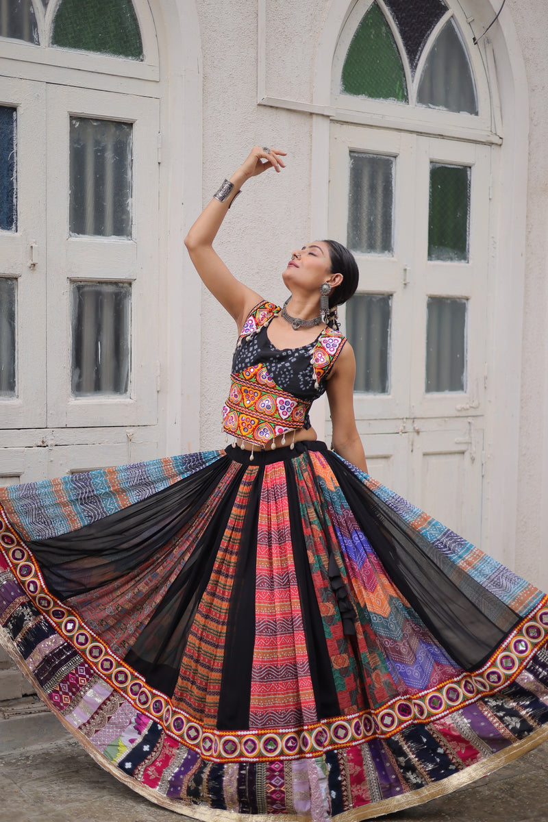 Womenline Black Color Georgette Embellished Work Navratri Lehenga Choli