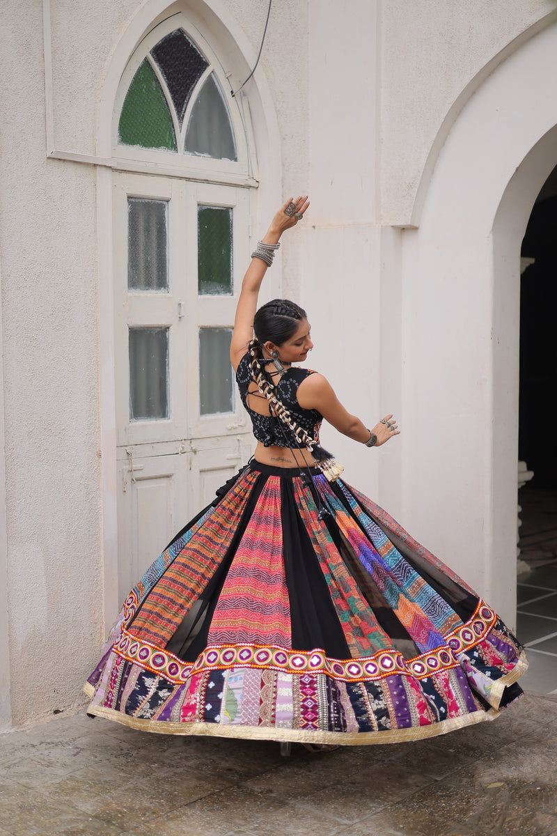 Womenline Black Color Georgette Embellished Work Navratri Lehenga Choli