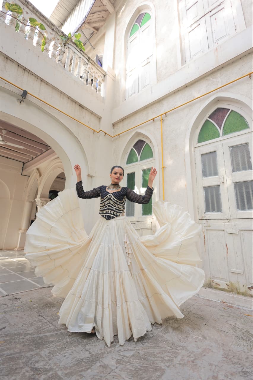 Womenline Black Color Kora Cotton Navratri Lehenga Choli