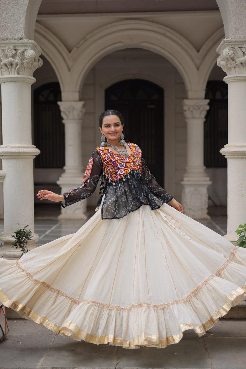 Womenline Black Color  Kora Cotton Navratri Lehenga Choli