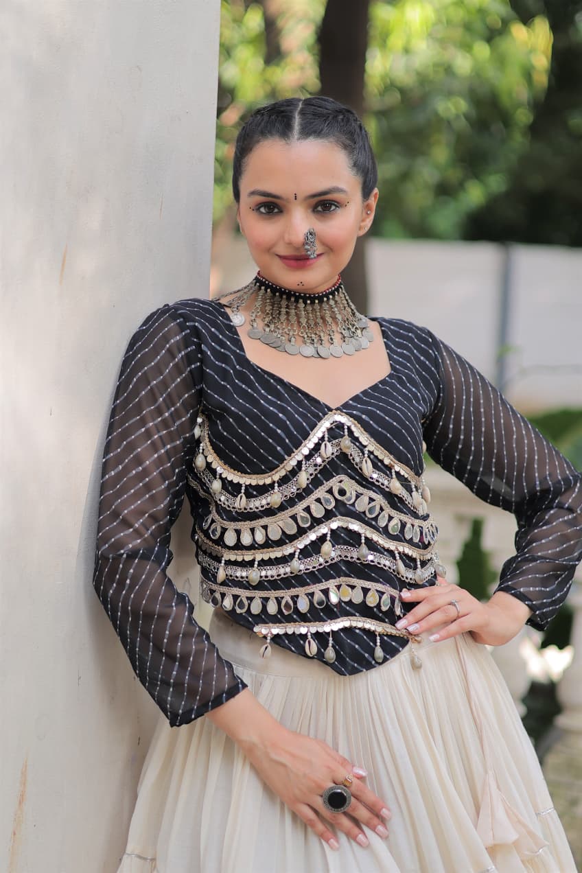 Womenline Black Color Kora Cotton Navratri Lehenga Choli