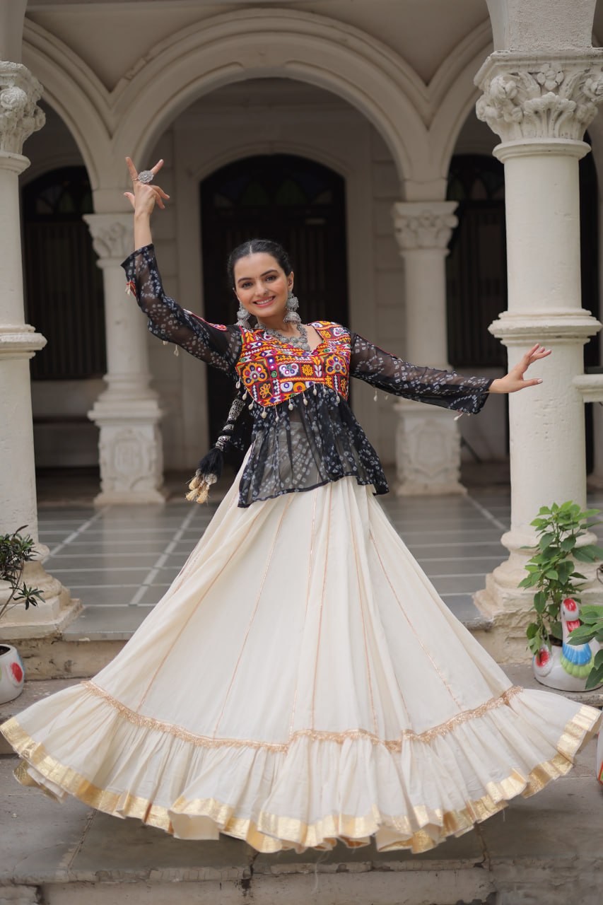 Womenline Black Color  Kora Cotton Navratri Lehenga Choli