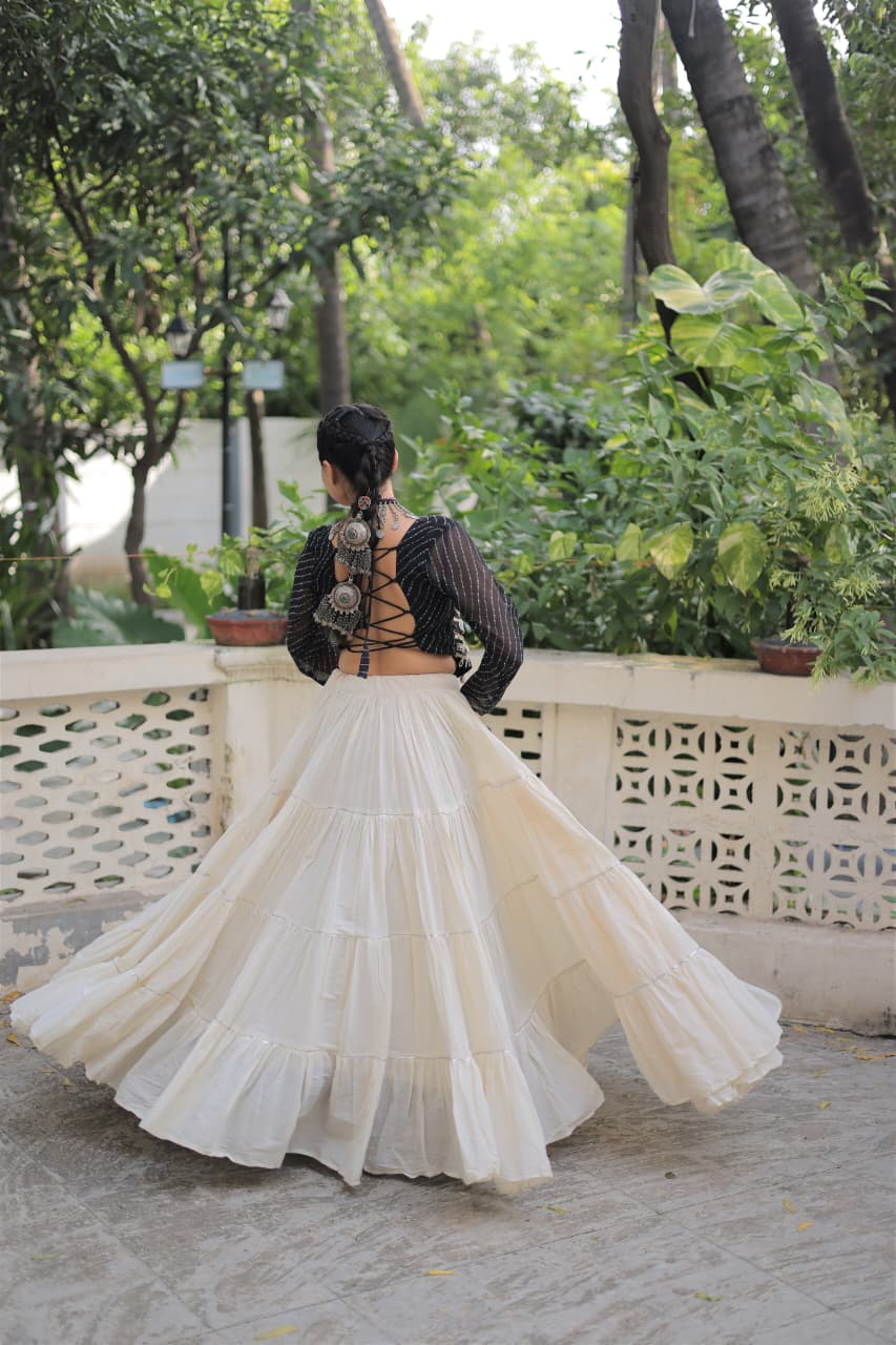 Womenline Black Color Kora Cotton Navratri Lehenga Choli