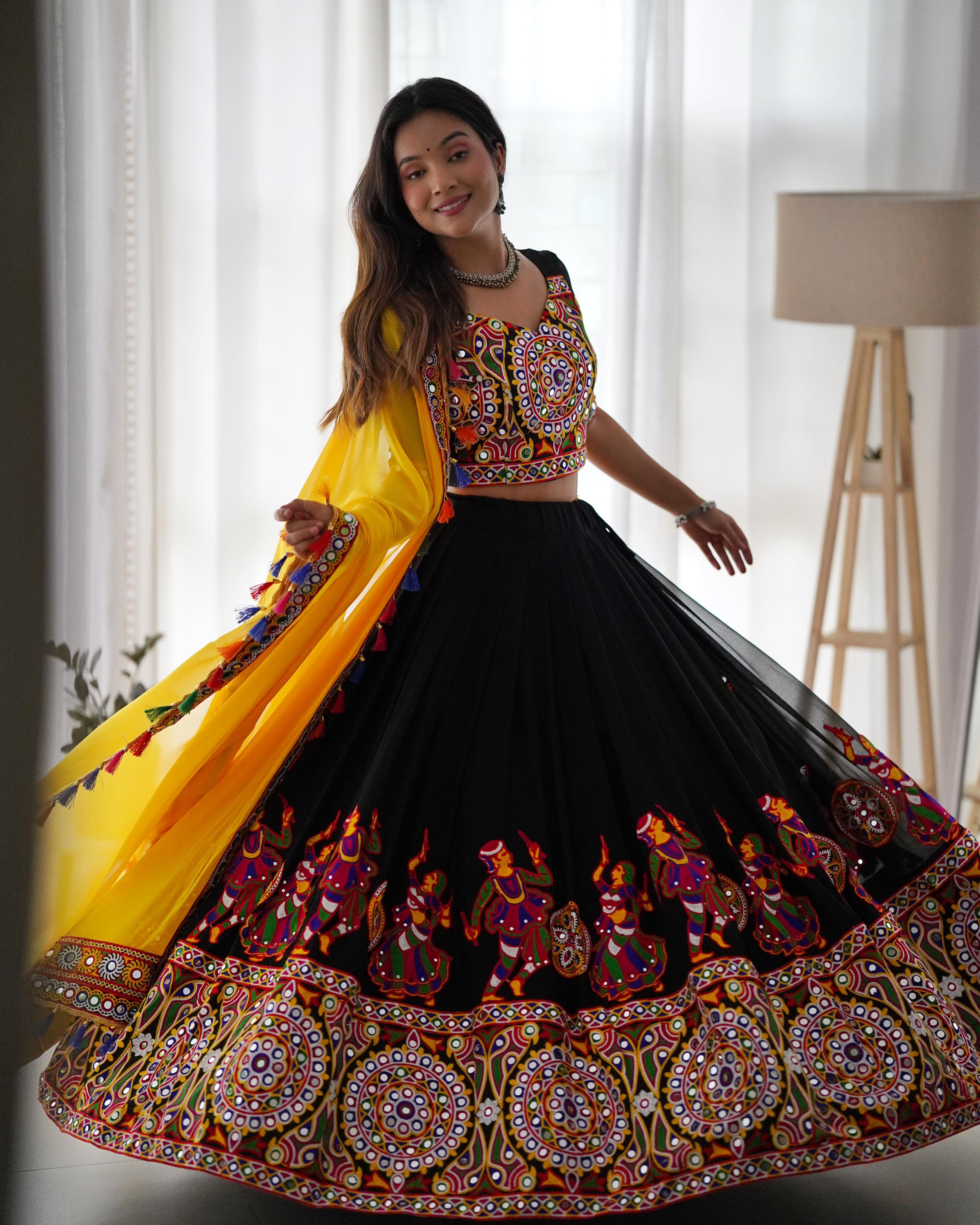 Womenline Black Color Navratri lehenga Choli