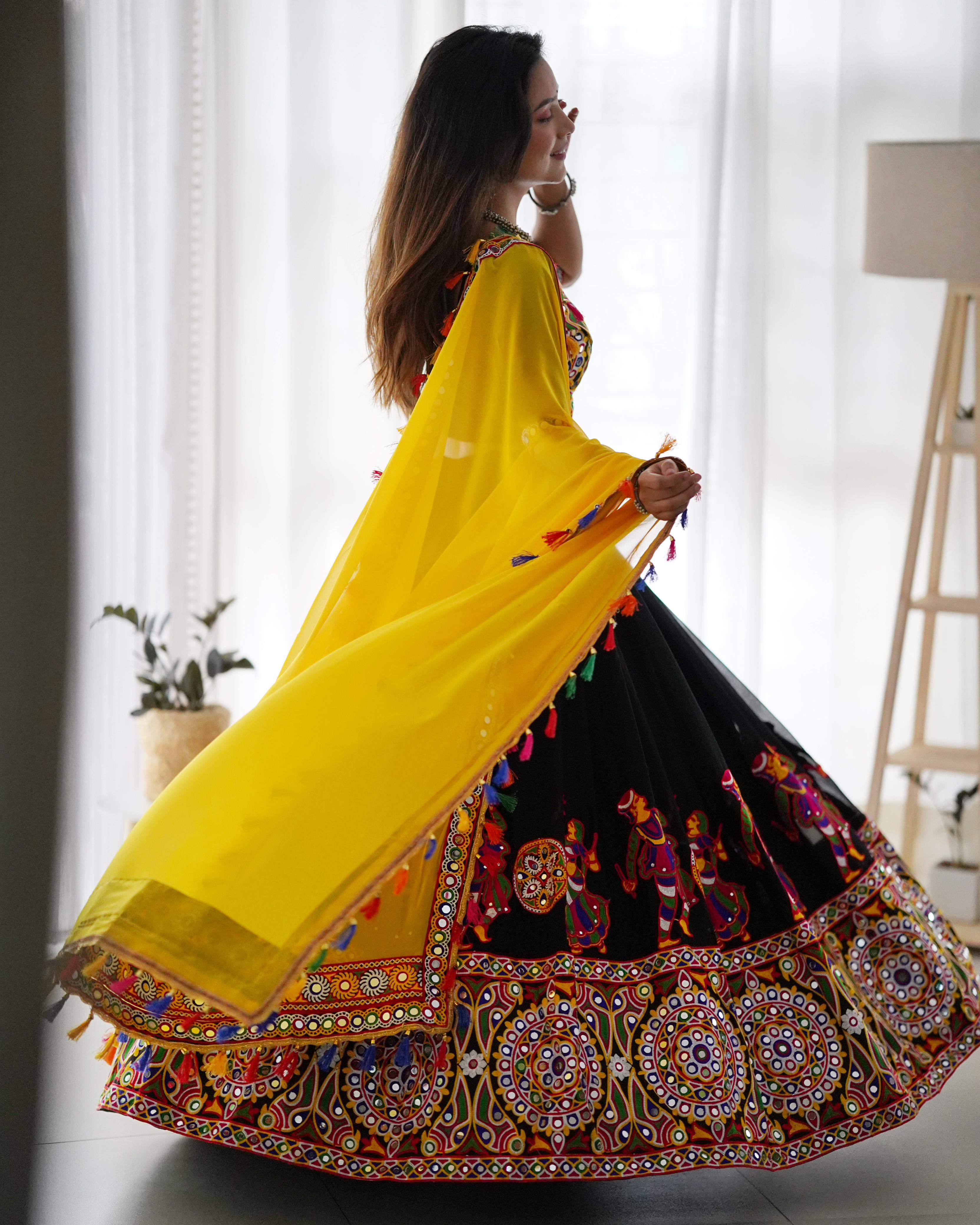 Womenline Black Color Navratri lehenga Choli