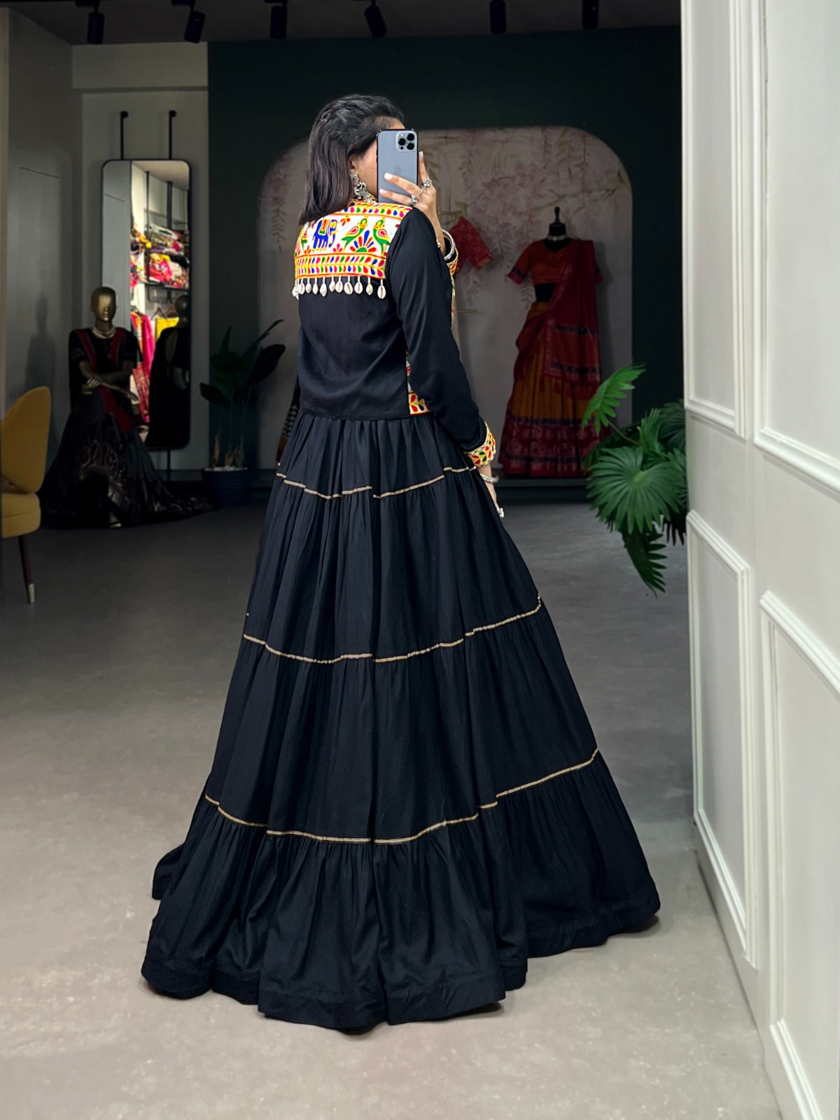 Womenline Black Color Pure Rayon Gamthi Navratri Lehenga Choli