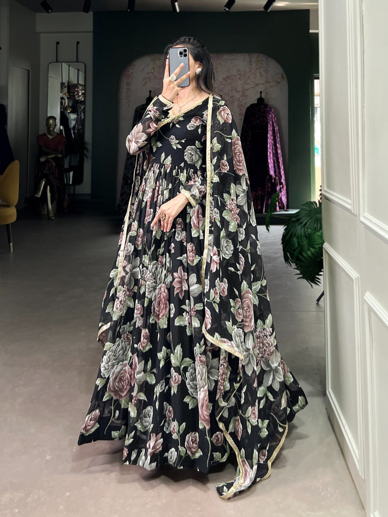 Womenline Black Color flowing grace Gown