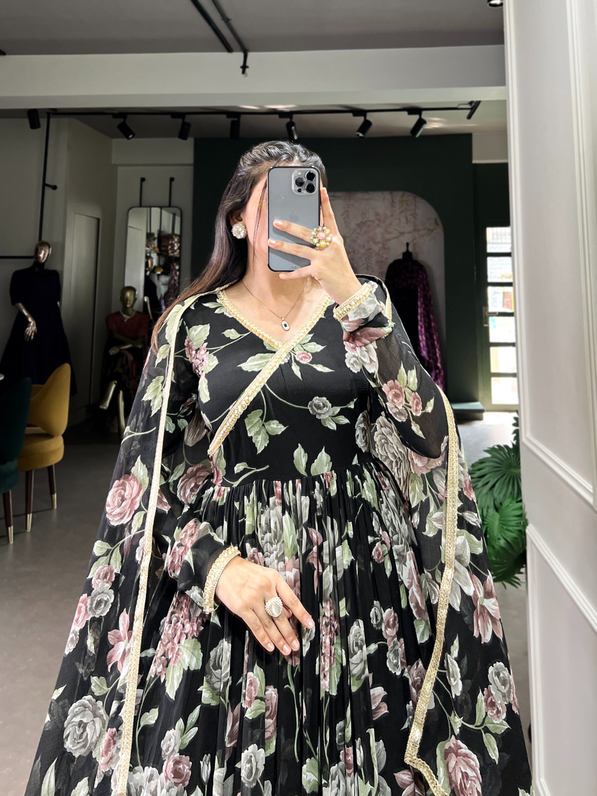 Womenline Black Color flowing grace Gown